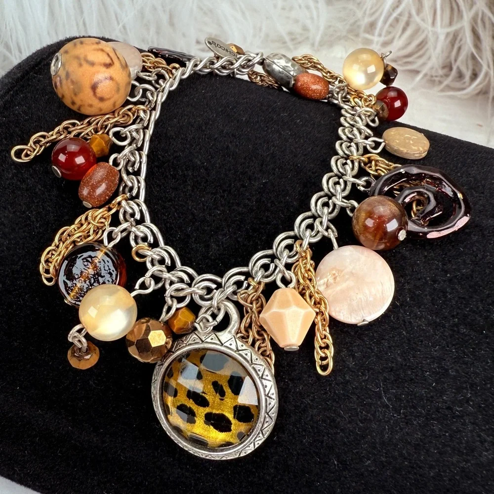 Chico's bohemian chic Silvertone and Goldtone Multi Charm Bracelet